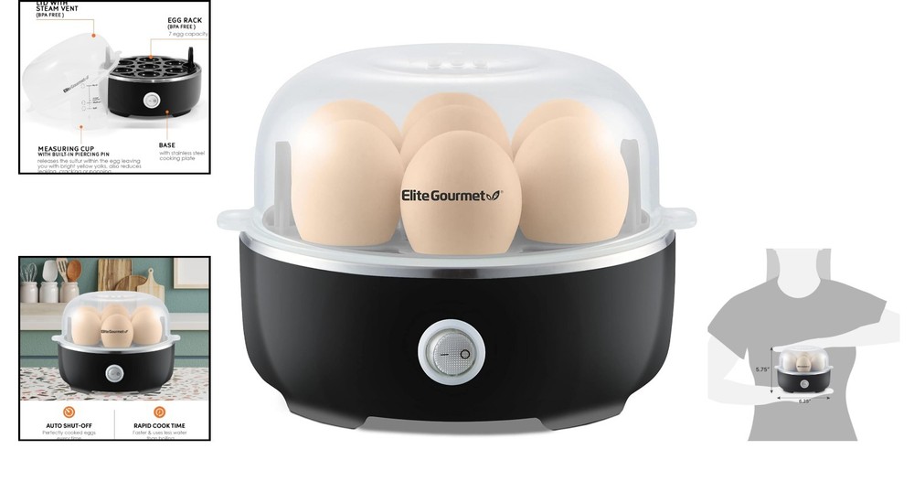 Compact Automatic Egg Cooker: 7-Egg Capacity, Auto Shut-Off, and Measuring Cup