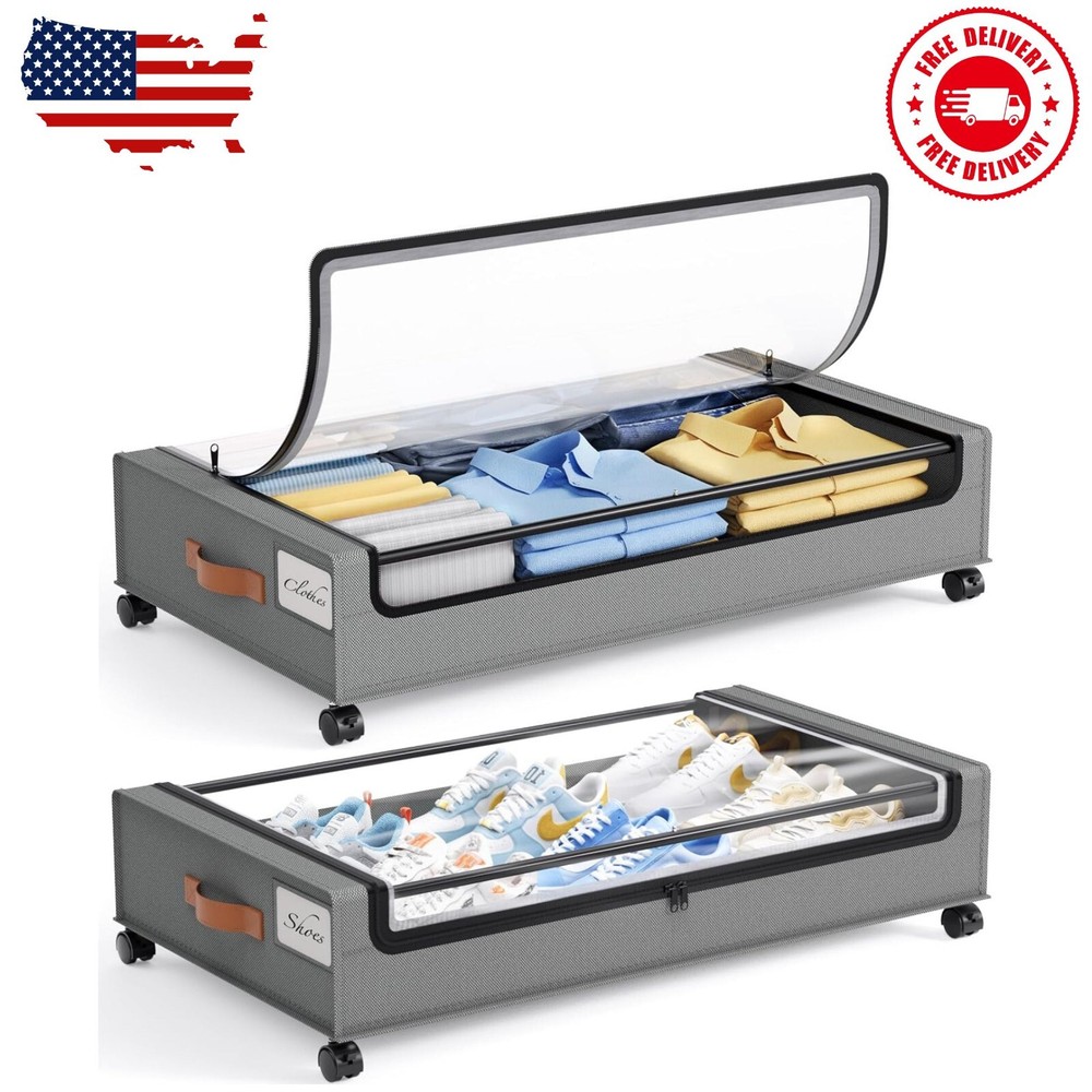 Under Bed Storage with Wheels, 2 Pack under Bed Storage Containers