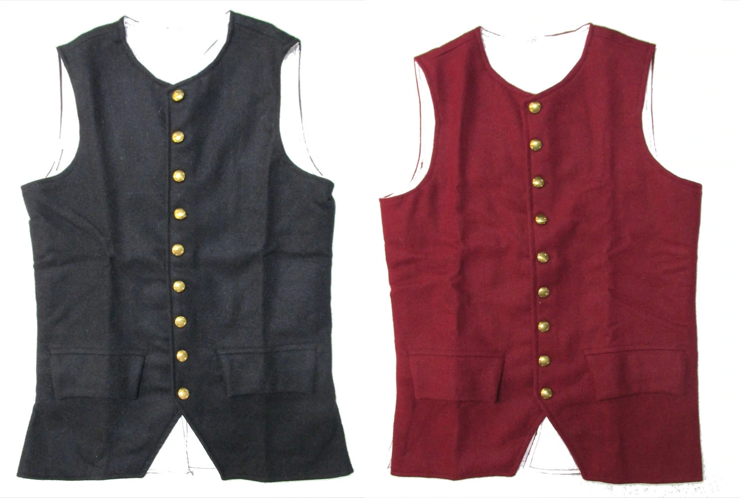 Revolutionary War Era Waist Coat - Wool with Brass Buttons Reproduction