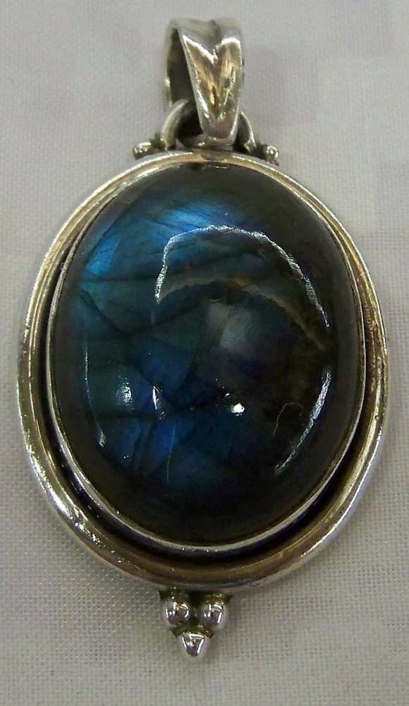 SILVER 925 PENDANT - LABRADORITE BLUE/GREEN STONE