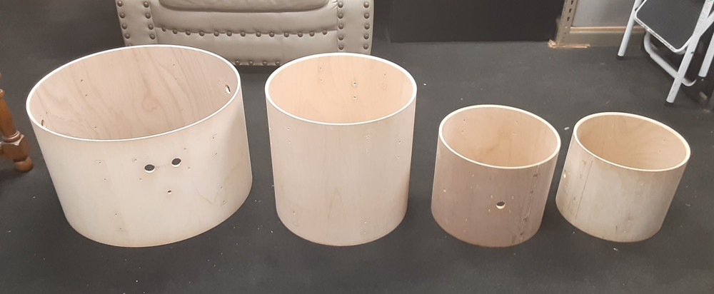 4 Drum Set Raw Shells 22" 16" 13" 12" NICE INSIDE WOOD GRAIN Bare Drums Shells