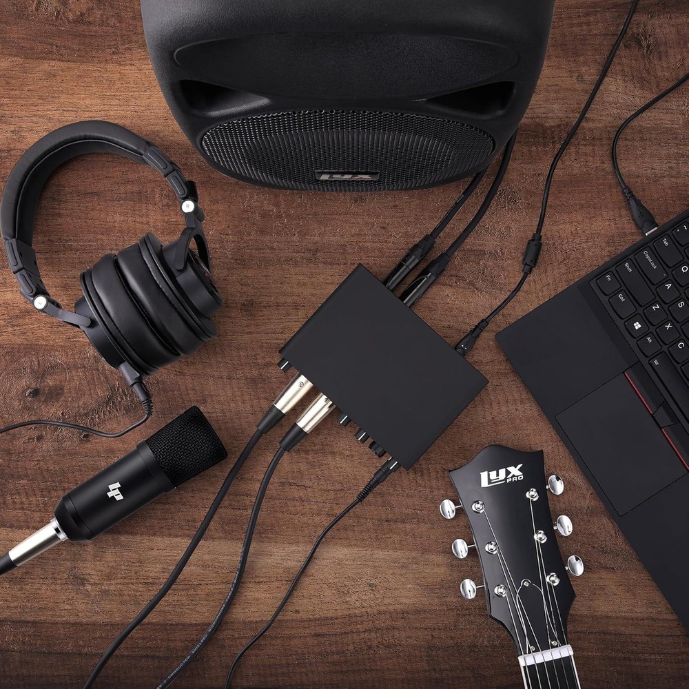 LyxJam 2×2 USB Audio Interface Studio Bundle w/ Mic, Monitors & Shield