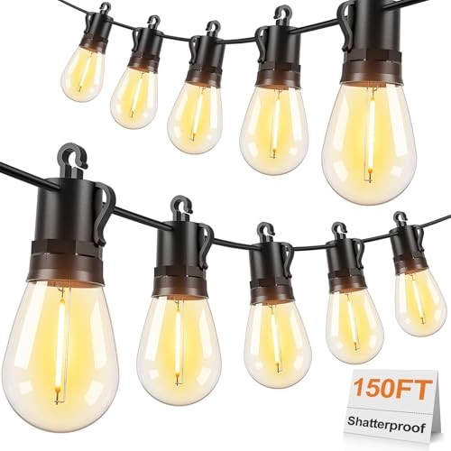 BRIGHTEVER 150FT OUTDOOR STRING LIGHTS 45+2 S14 SHATTERPROOF E12 BASE LED BULBS