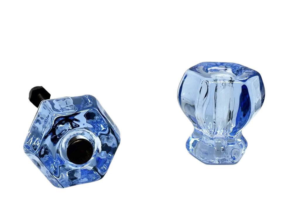 Two Drawer pulls Hexagonal Glass with Oil Rubbed Bronze Bolt