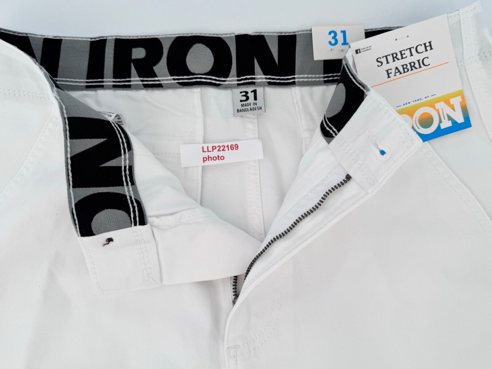 IRON CO Men's Stretch Shorts (SIZE 31) Flex Waist Flat Front SOLID WHITE New