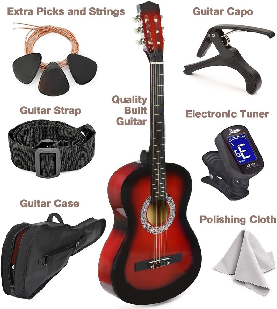 Quality 30-Inch Redburst Classical Guitar for Beginners - Case & Accessories