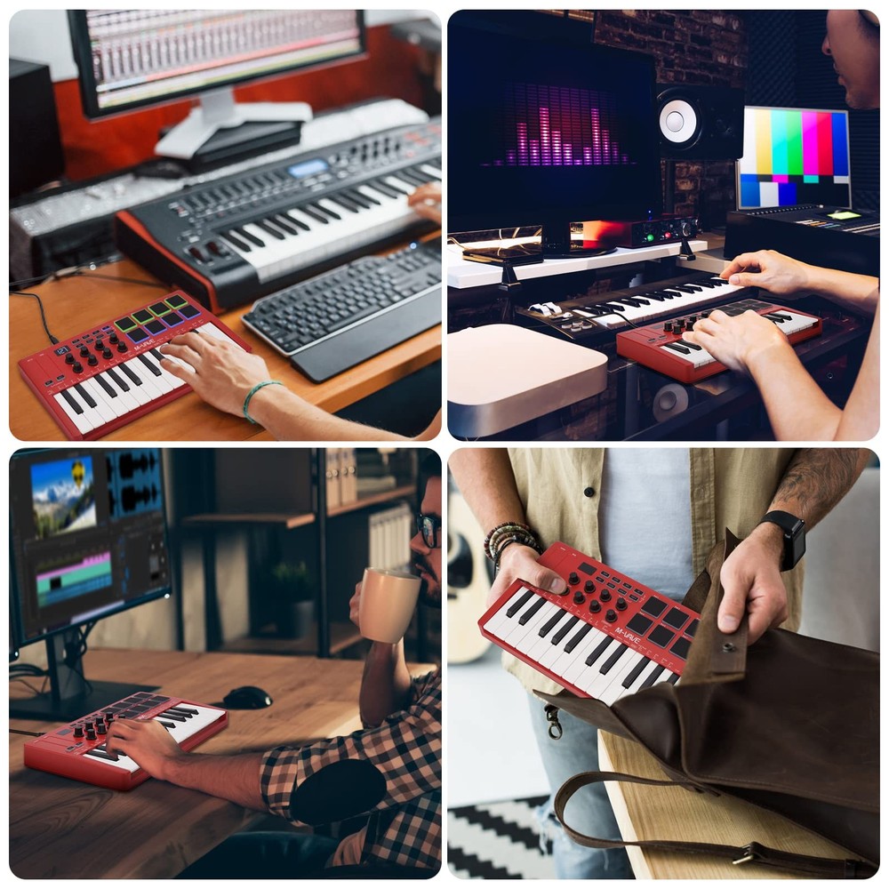 M-VAVE 25 Key USB MIDI Keyboard Controller With 8 Backlit Drum Compact, Red