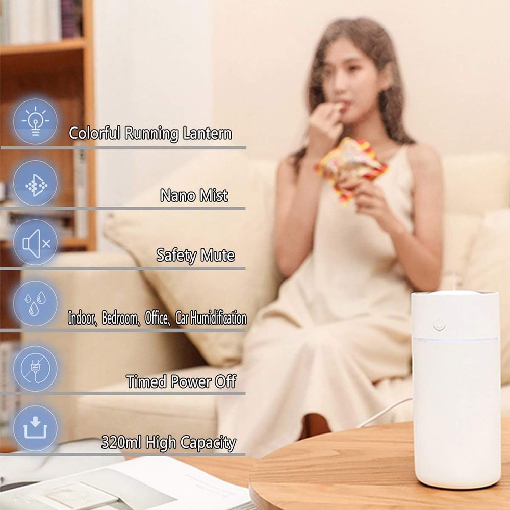 Car Mini USB Diffusers Humidifie,320ml Capacity,Led Running Lamp (Black)