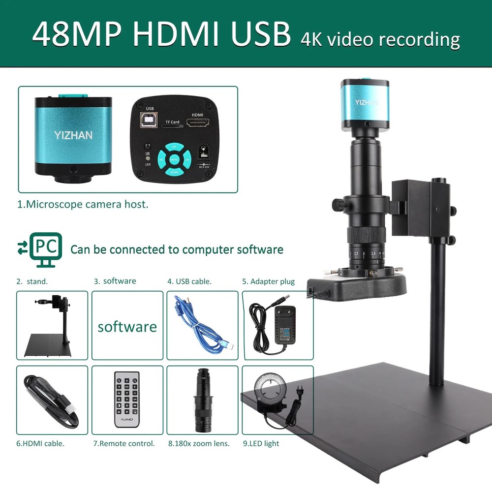 48MP Digital Microscope 4K Video Recording USB HDMI Industrial Microscope Camera