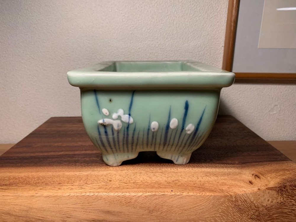 Celadon Rectangular Bonsai Pot Antique Blue and White Miniature Tree Container