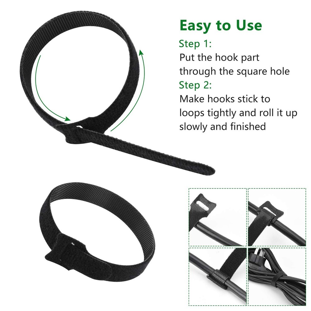 60 Pcs Reusable Fastening Cable Ties Hook and Loop, Multi-Purpose Cable Straps