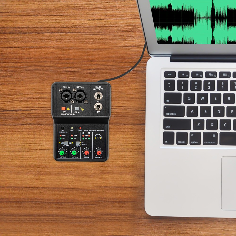 2 Channel Mixing Console Live Studio Audio DJ Mixer Sound Board USB Interface