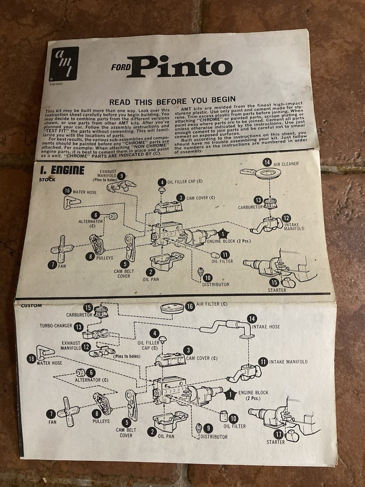 Vintage AMT Ford Pinto Instructions Only 1:25