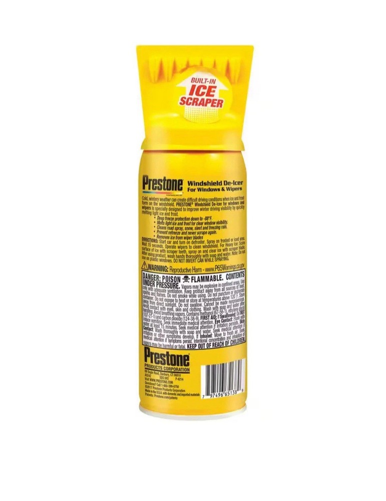 6 PACK - Prestone 11 oz. Spray Windshield De-Icer with Scraper Top AS242
