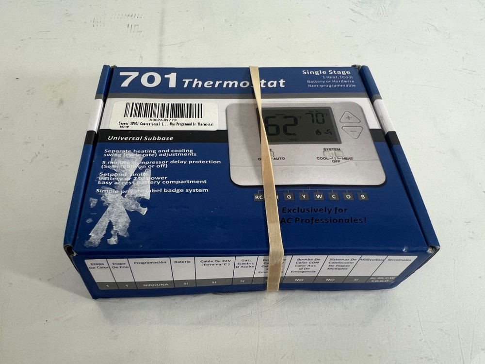Digital Thermostat 701 w/ Large LCD Display Non-Programmable Single Stage SW701