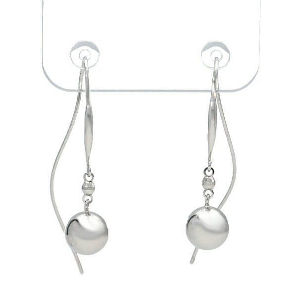 18K White Gold Ball Hook Drop Earrings (Pair)