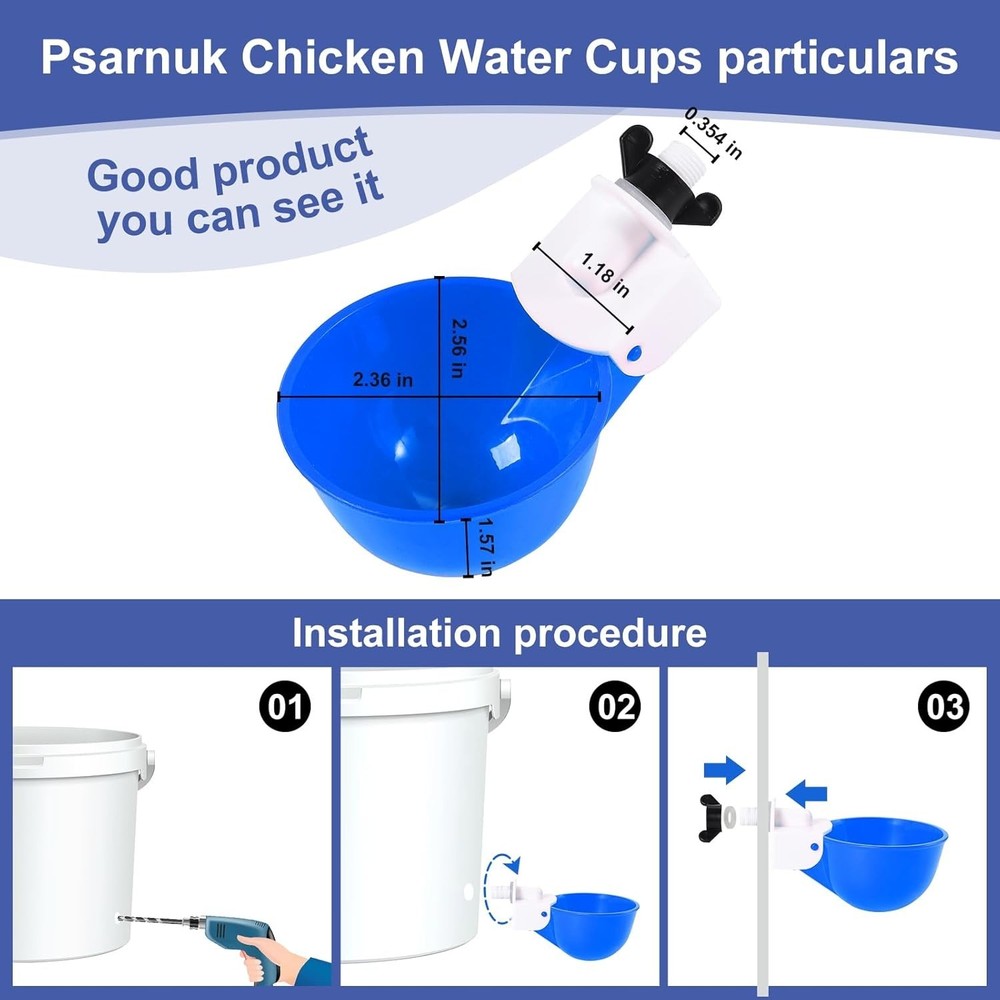 Reliable Automatic Poultry Waterer System - 8 Blue Cups for Consistent Hydration