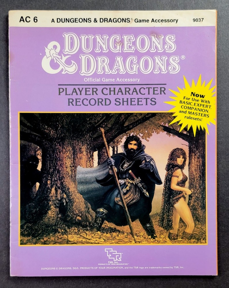 Dungeons & Dragons Player Character Record Sheets 1985 9037 TSR