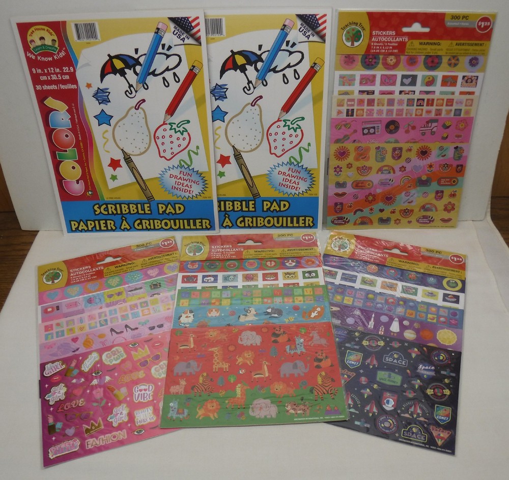NEW educational TREE HOUSE KIDS 7 Scribble Pads & 12 pkgs TEACHING TREE Stickers