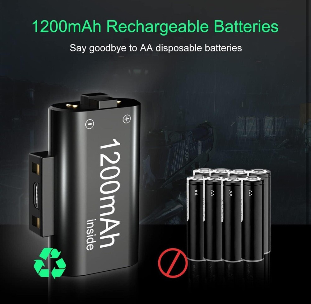 2 Pack For Xbox Charger Kit Rechargeable Battery Pack & Charging Cable