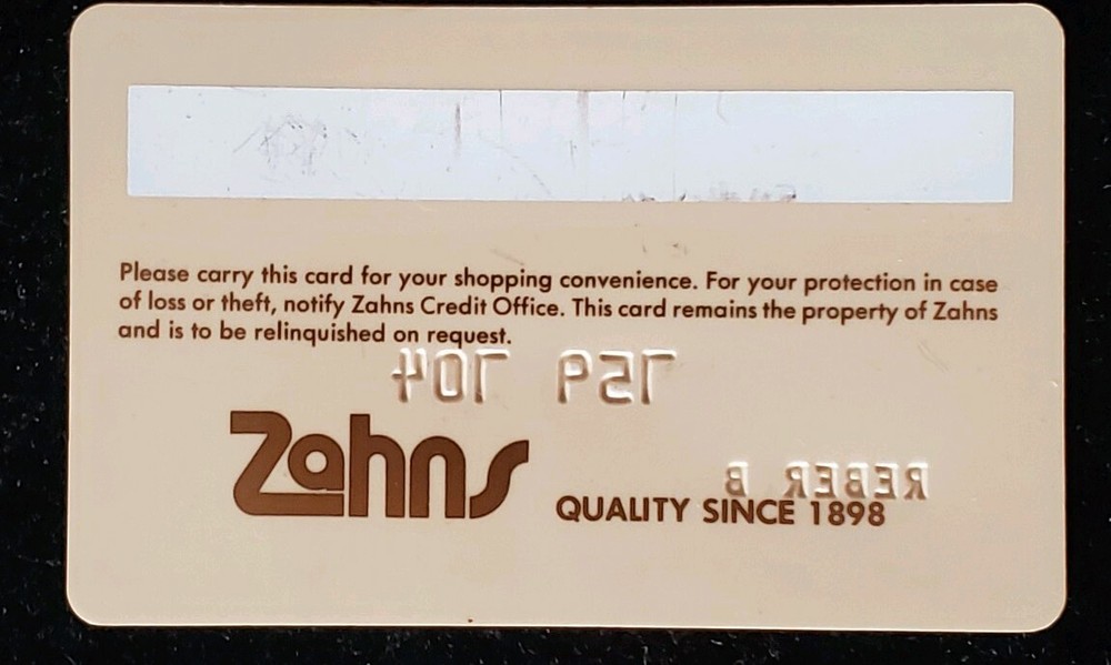 Zahns Charge Card cc54