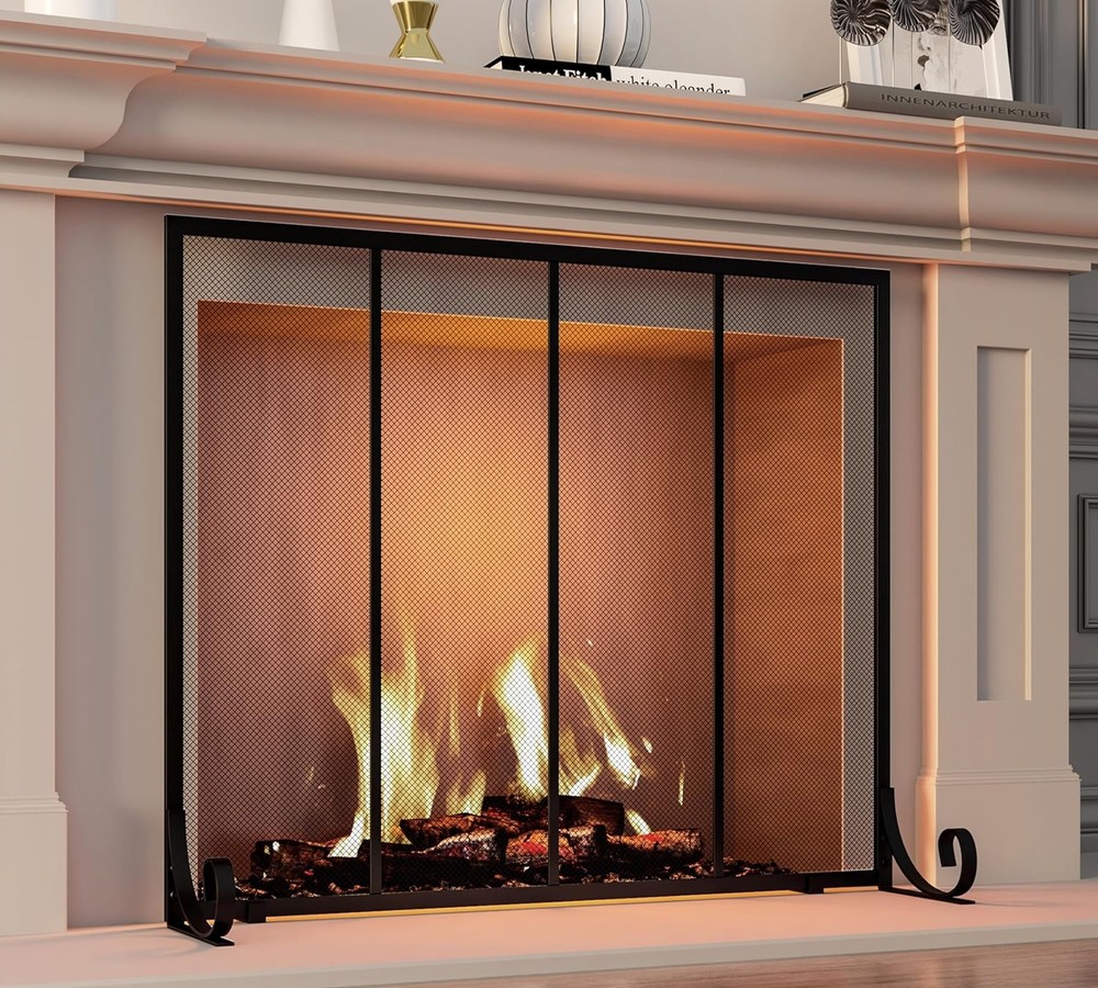 Fire Beauty Flat Panel Fireplace Screen Spark Guard Wrought Metal Gate Cover for