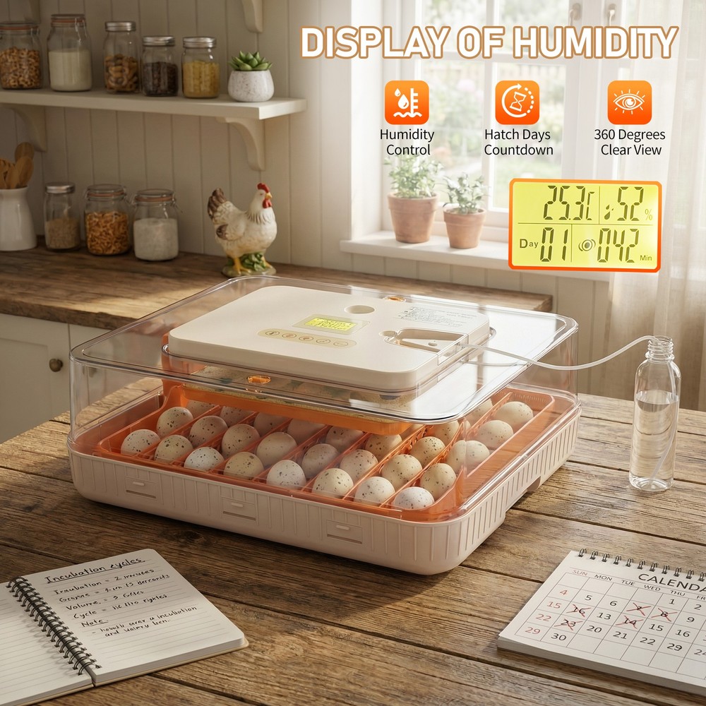 56 Egg Incubator with Auto Turning,Refill, Temperature & Humidity Control-Orange