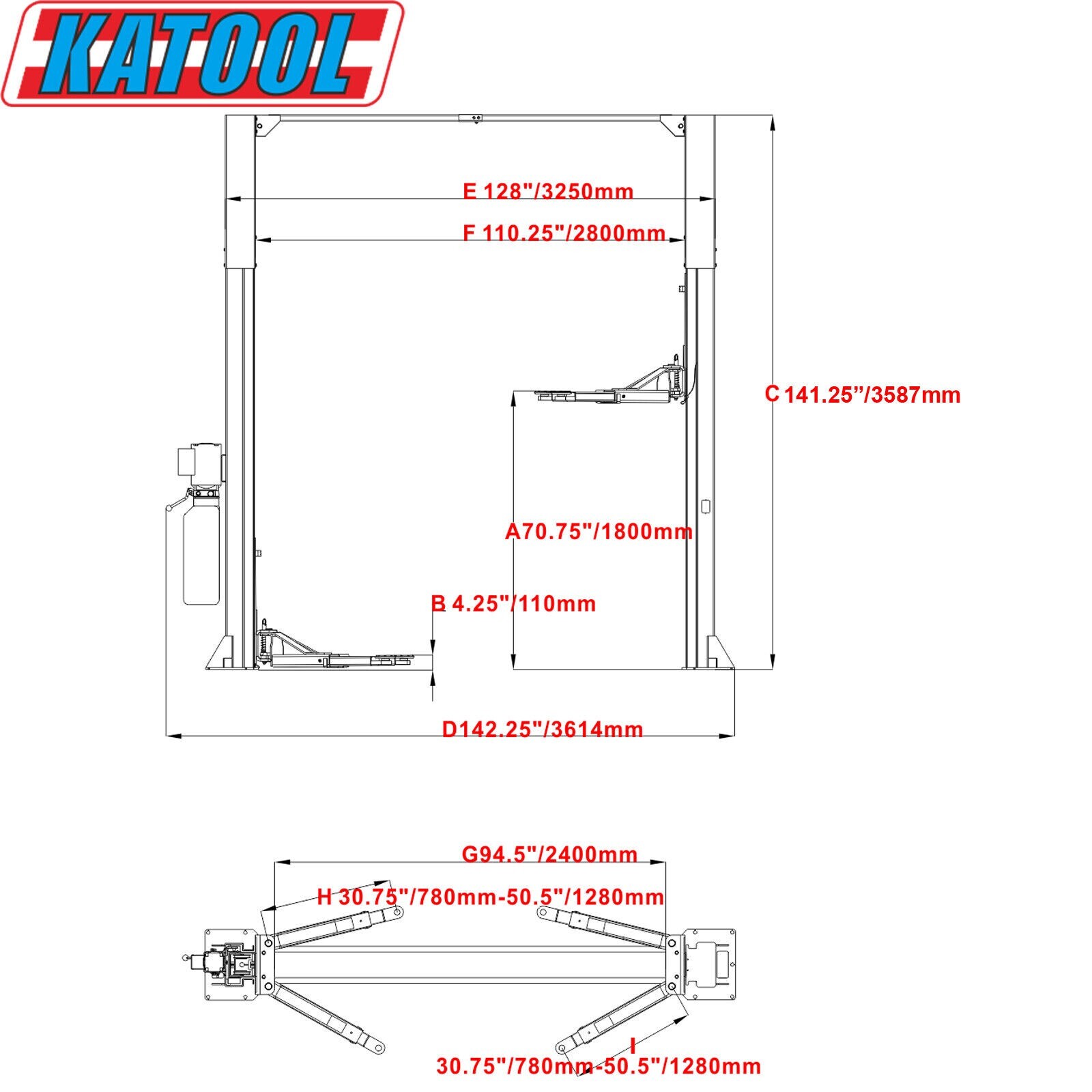 M&E 2 Post Lift 11000lbs Two Post Auto Lift Auto Truck Hoist Super Quality