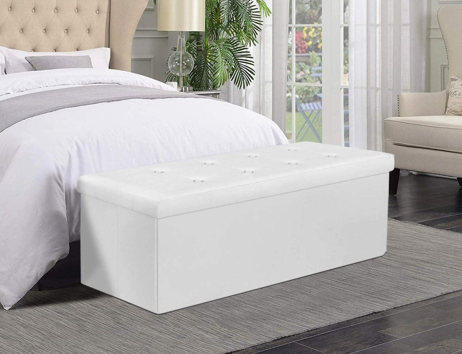 Faux Leather Folding Storage Ottoman Bench 43 inch - White