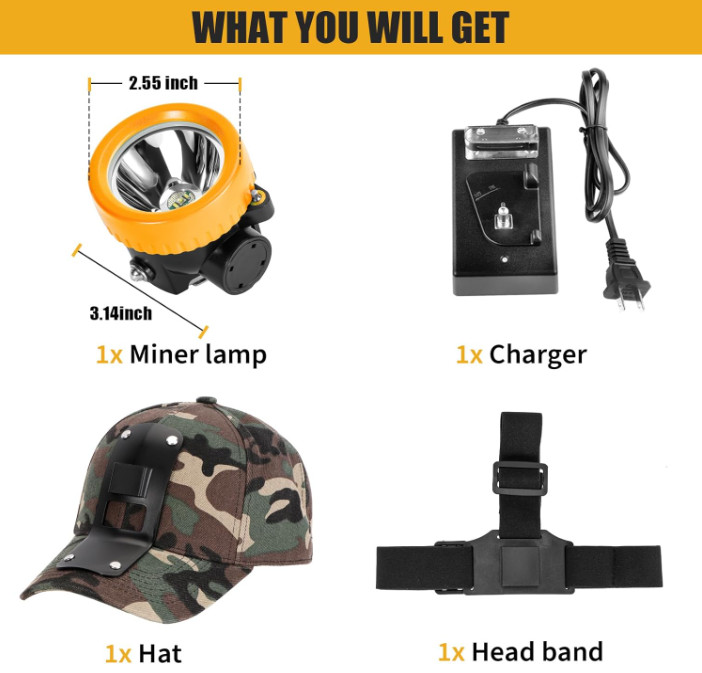 Linterna frontal minera LED ultrabrillante recargable impermeable con casco camu