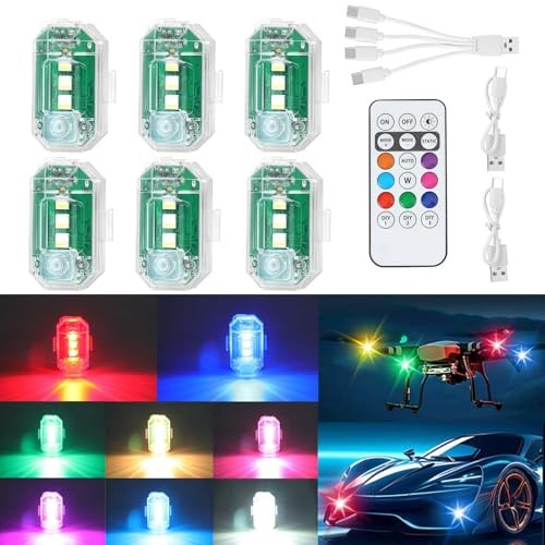 6PCS Wireless LED Lights for Car with Remote Control, 8 Colors Wireless LED