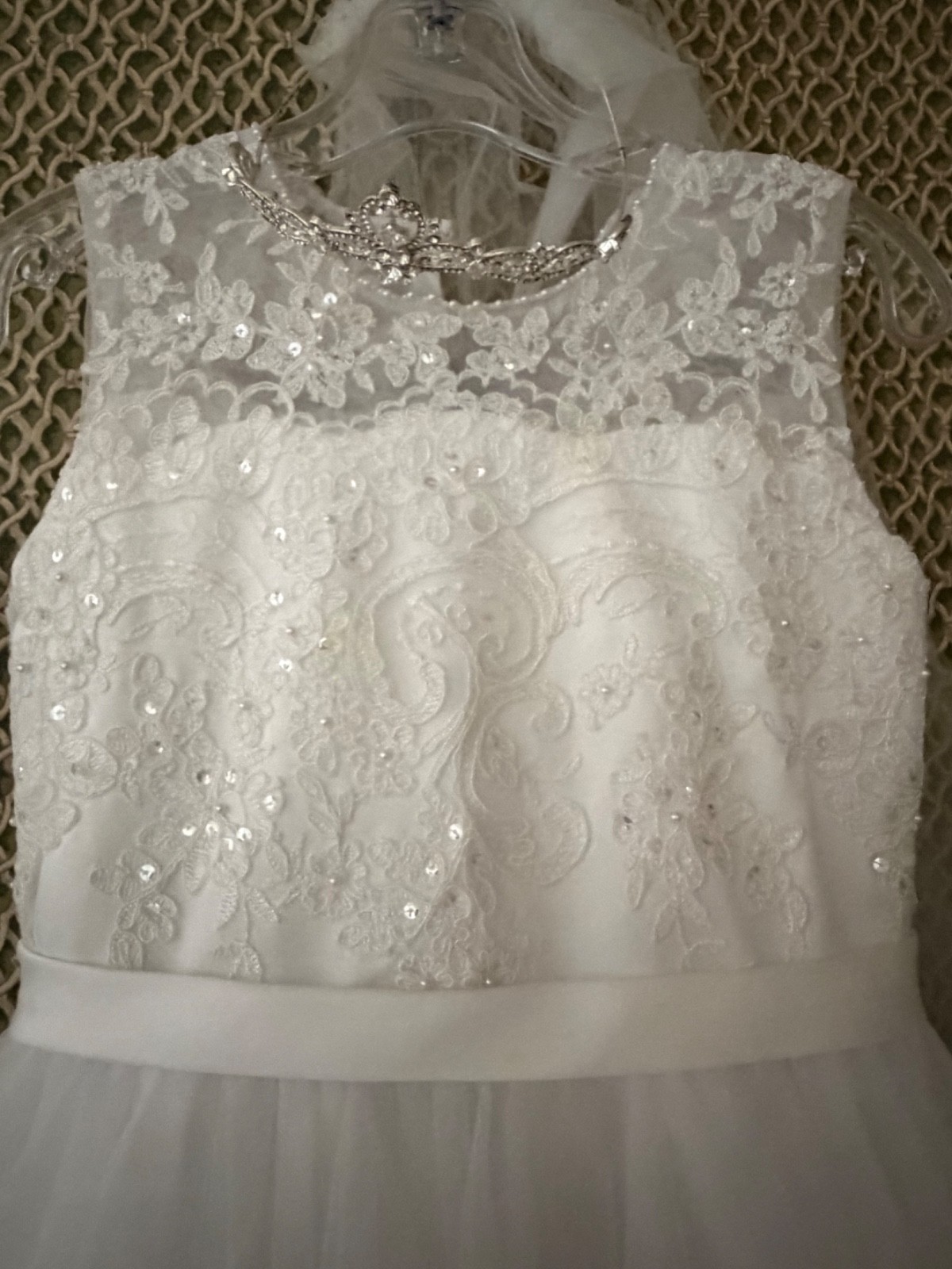 Joan Calabrese Girl's Size 8 Communion Dress With Headpiece/Veil