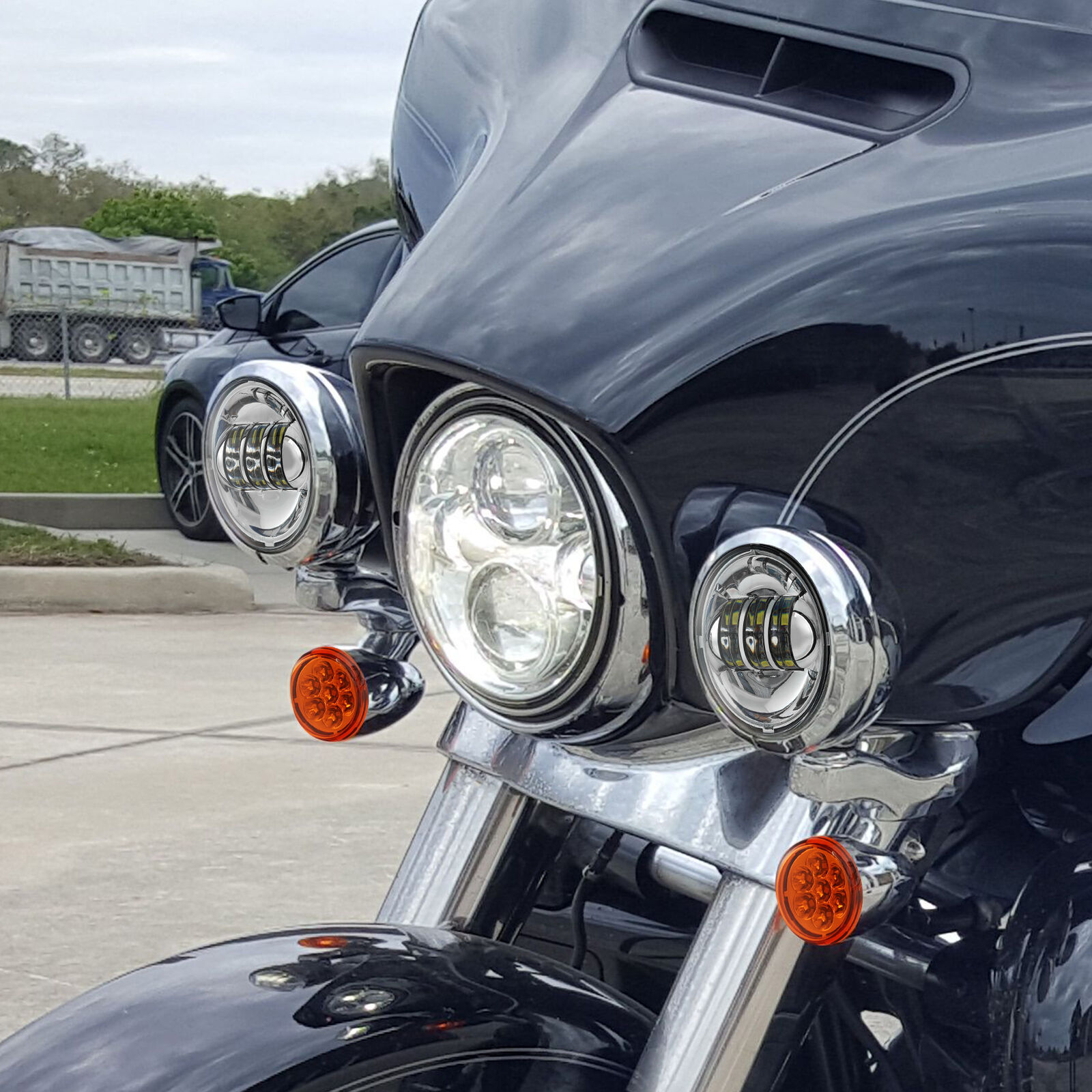 Fit For Harley Street Glide Auxiliary Fog Passing Light Brackets & Turn Signals