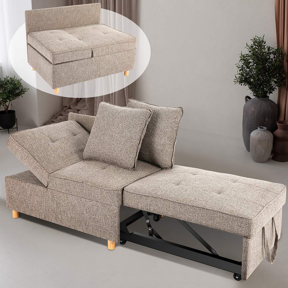 Folding Ottoman Sofa Bed Chair 4-in-1 Sleeper Sofa Adjustable Backrest+2 46