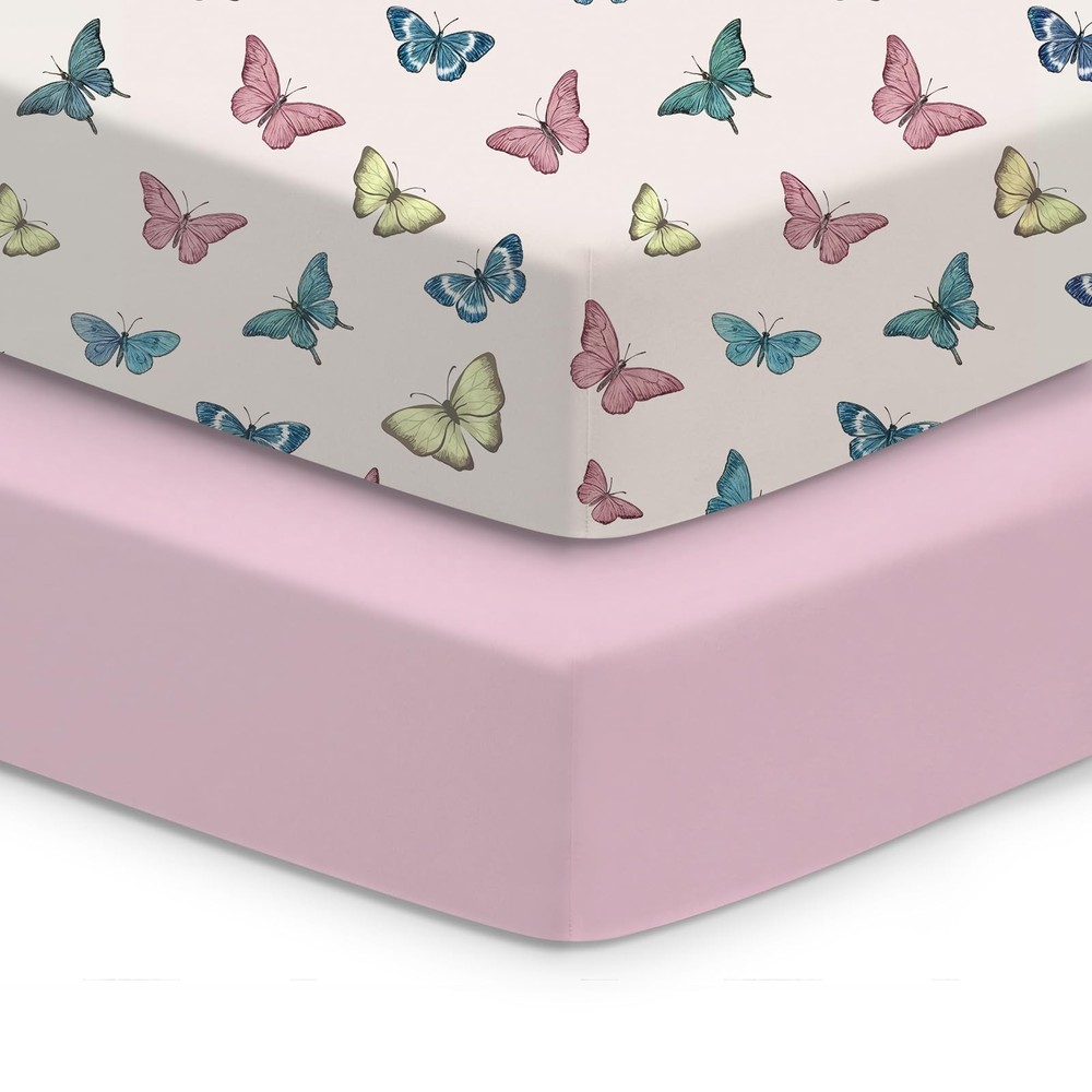 TotChill Crib Sheets 2 Pack, Fitted Sheet Sheets, Butterfly Bloom
