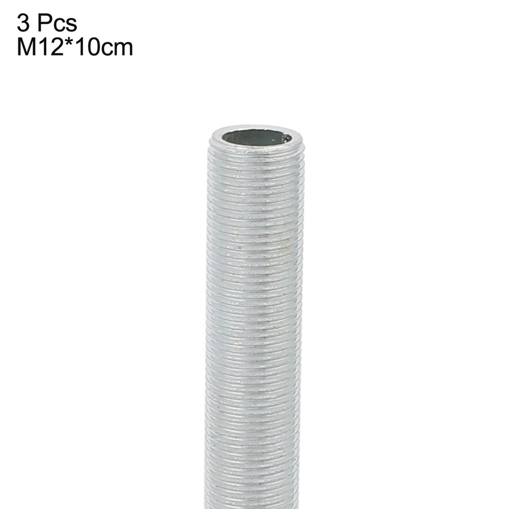 3Pcs M12 Full Threaded Lamp Nipple Pass-Through Pipe Connector 100mm Length