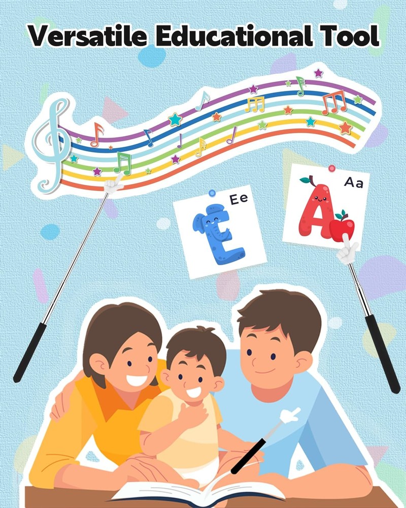 Retractable Teacher Pointer for Classroom Kids Reading, Dumero Extendable...