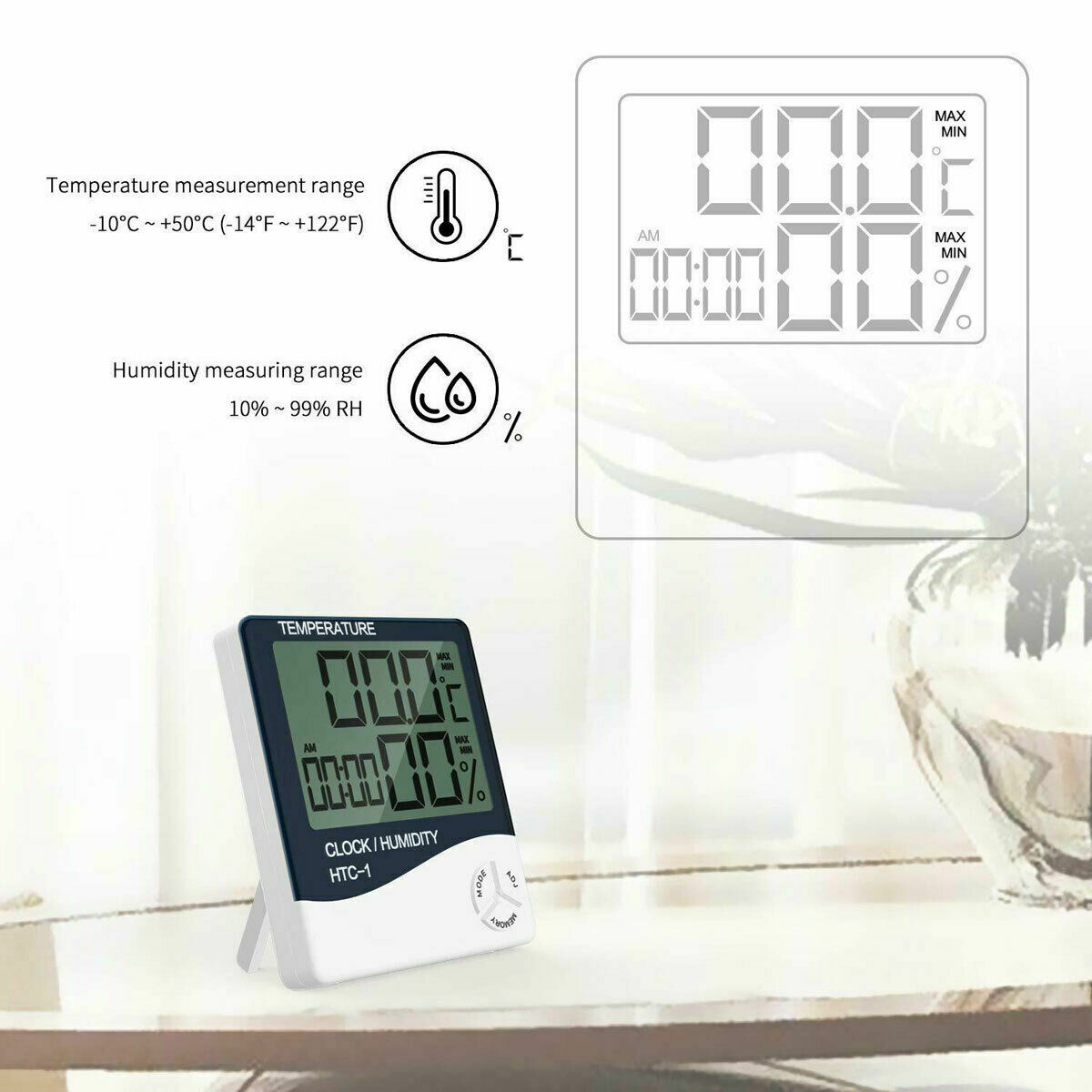 Thermometer Indoor Digital LCD Hygrometer Temperature Humidity Meter Alarm Clock
