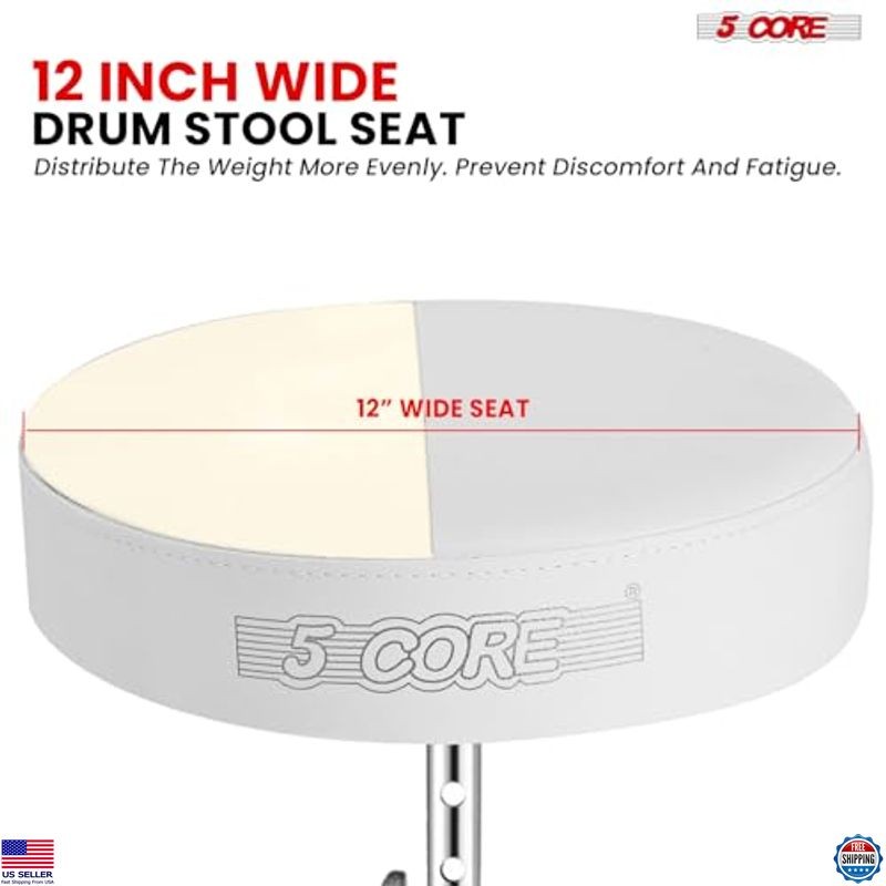 5 CORE Adjustable Drum Throne - 3" Padded Stool, Double-Braced Chair, White