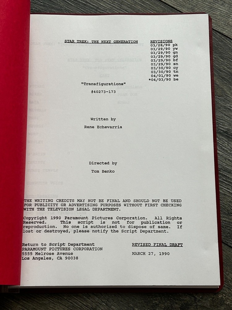 STAR TREK Script The Next Generation Transfigurations Revised Final Draft 1990
