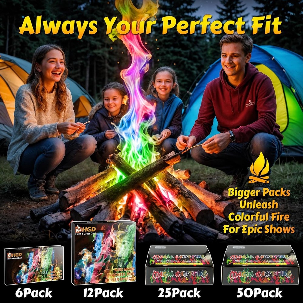 HGD (6 Pack) Magic Campfire Fire Color Changing Packets for Fire Pit, Indoor/Out
