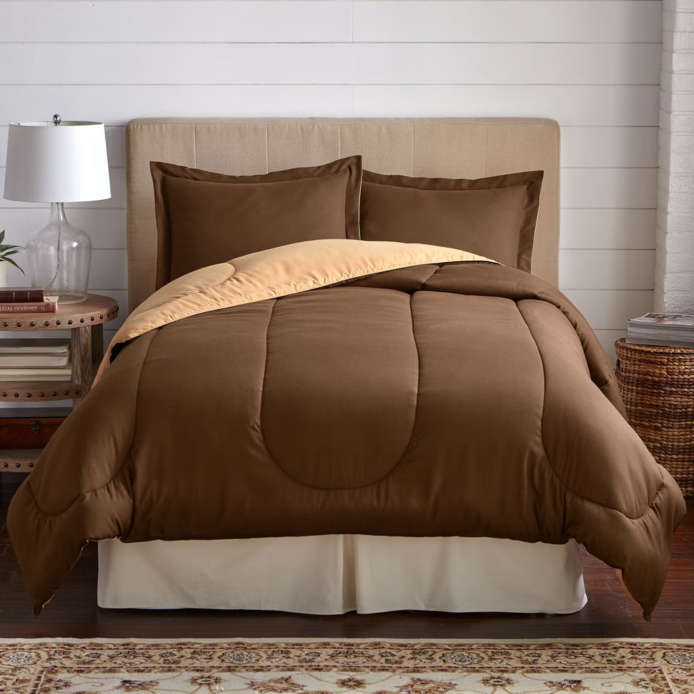 BrylaneHome BH Studio Reversible Comforter - King, Chocolate Latte