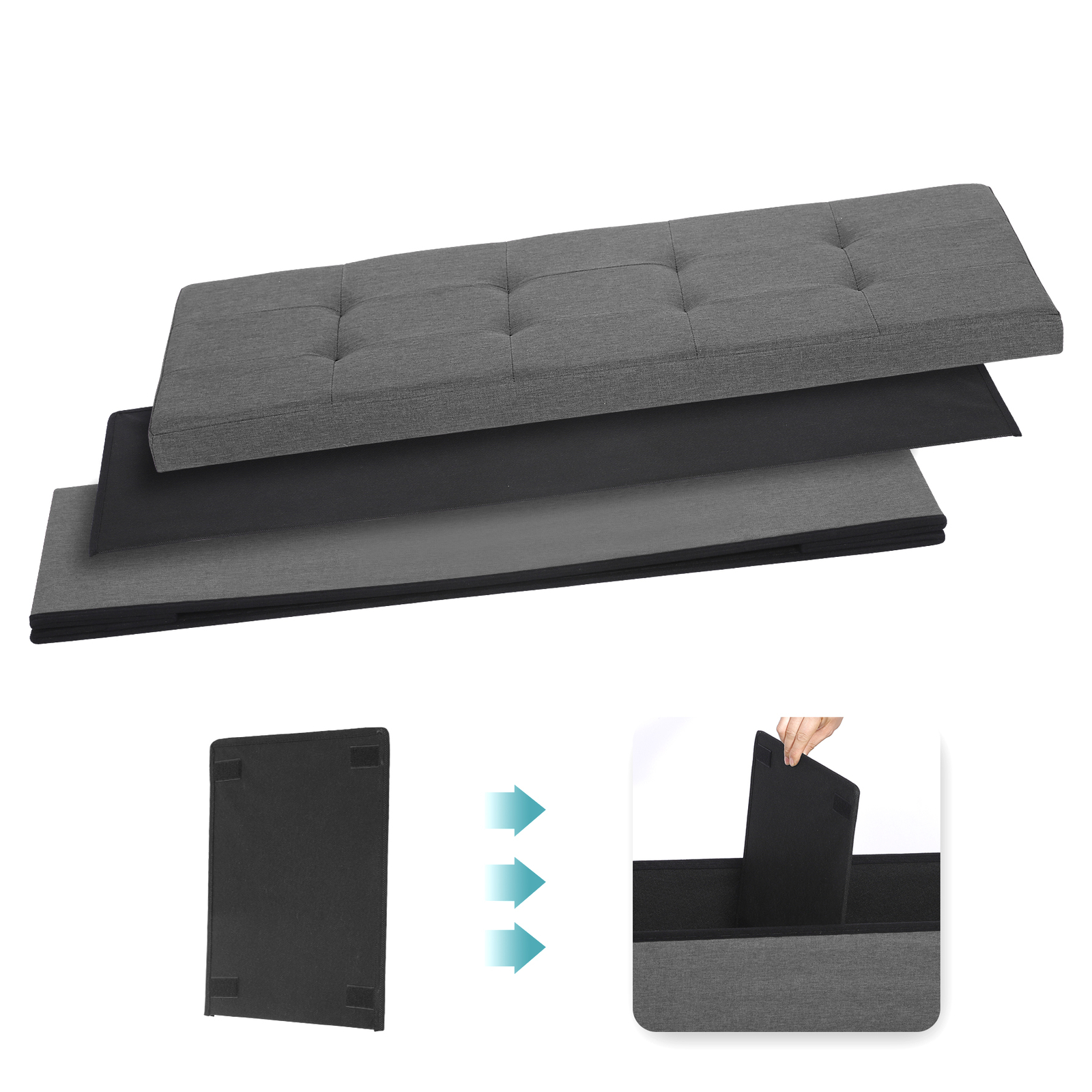 43" Storage Bench Folding Footrest Stool Toy Chest for Living Room Grey 18lbs