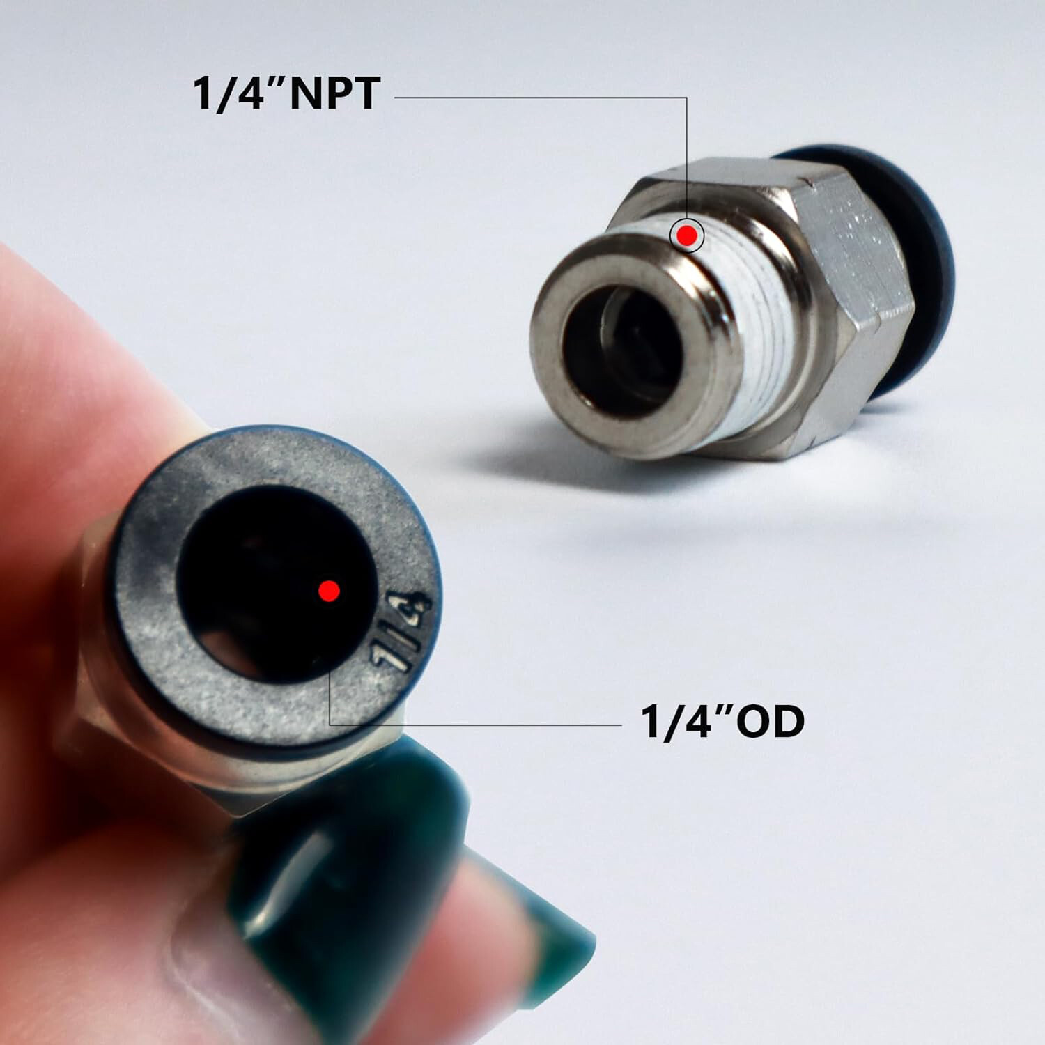 1/4" OD Tube X 1/4" NPT Pneumatic Fitting, Push to Connect Air Fitting (Qty 10)