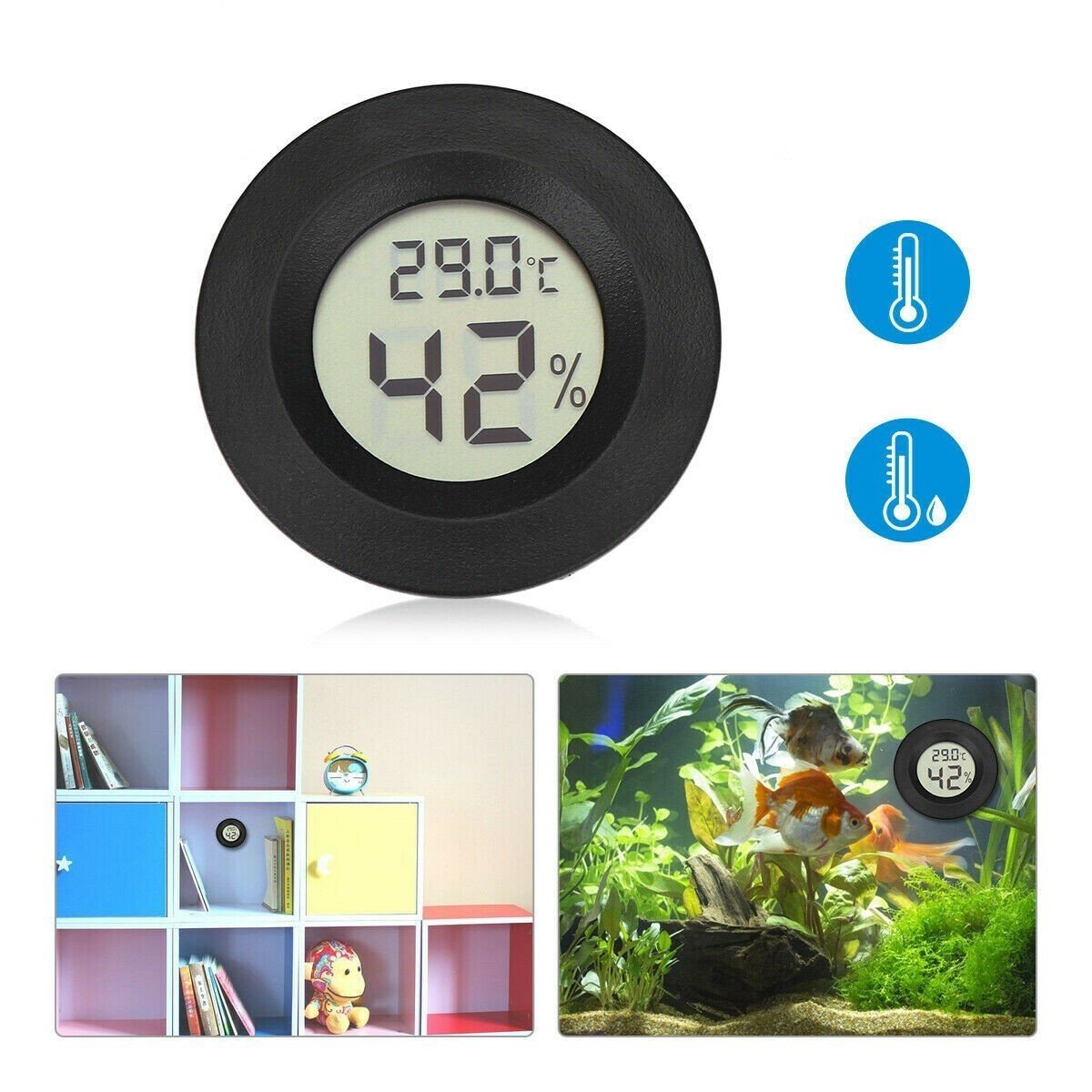 Round Mini Hygrometer Thermometer LCD Digital Humidity Temperature Gauge Monitor