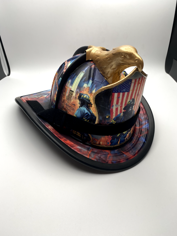 Custom Designed Painted Firefighter Helmet- Vinyl Wrap- Fireman Tribute