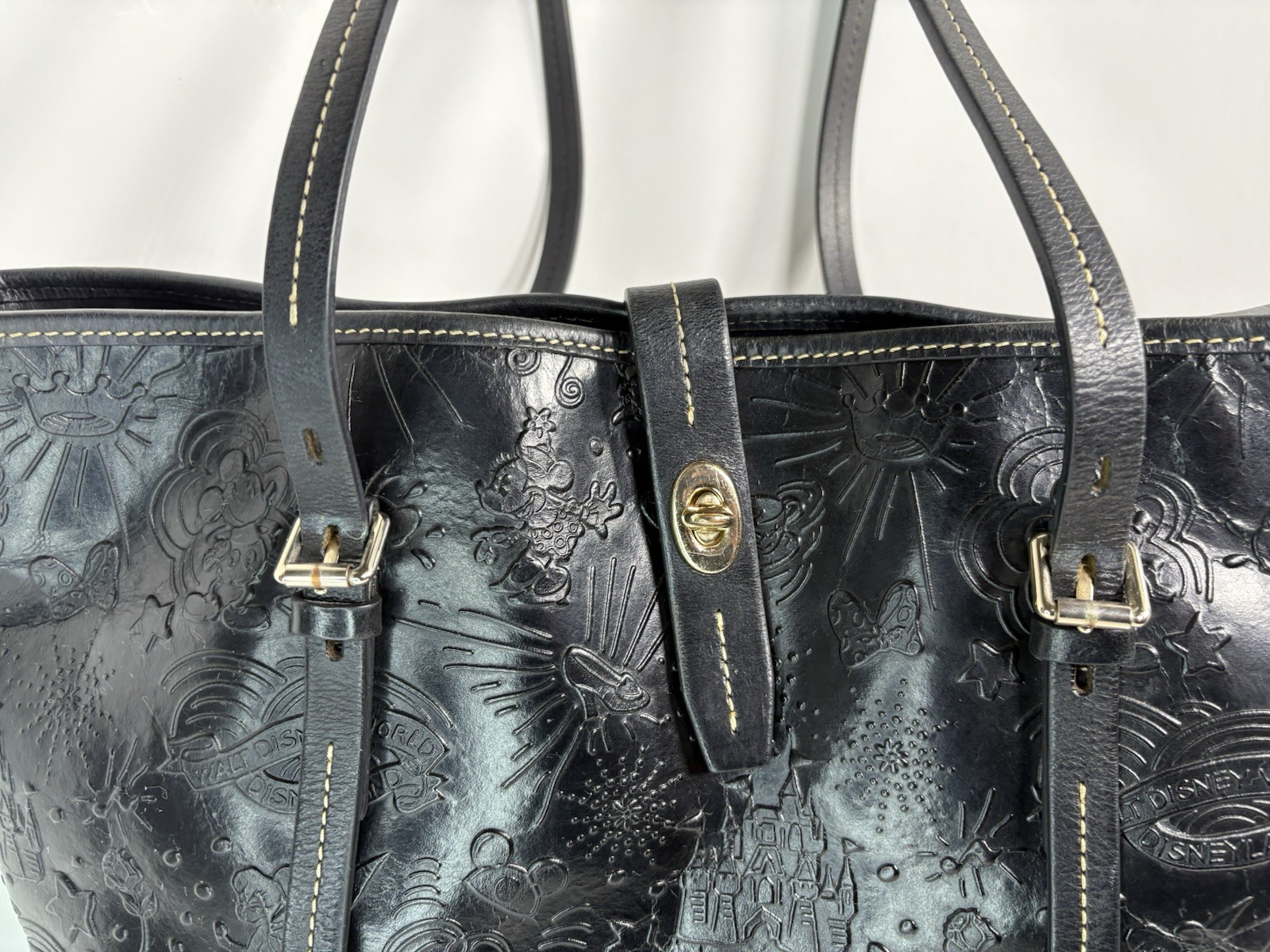 Dooney & Bourke Disney Black Embossed Leather Tote Bag Mickey Mouse Authentic