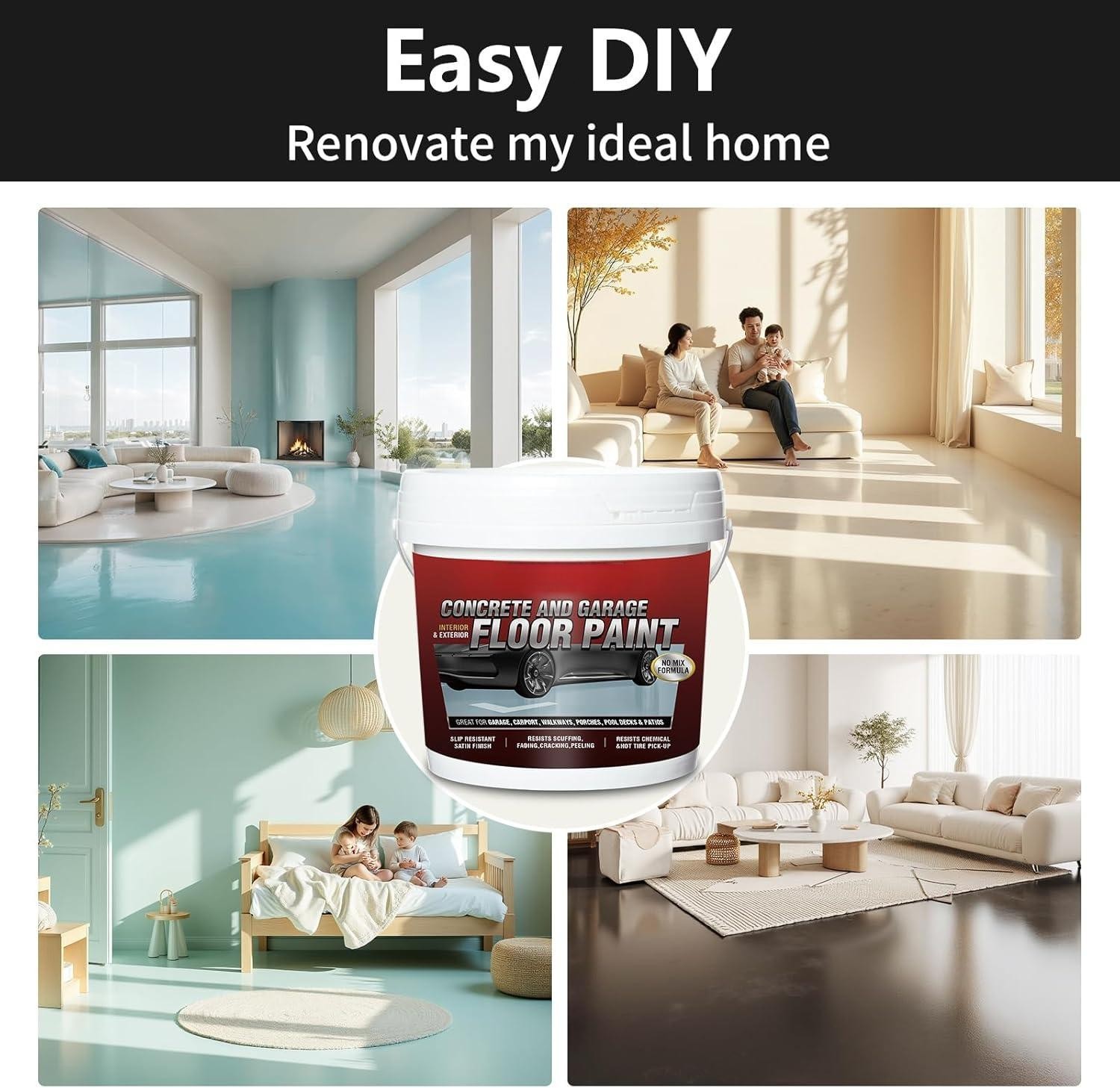 Professional epoxy floor paint kit (1 gallon white) - suitable for garage floors