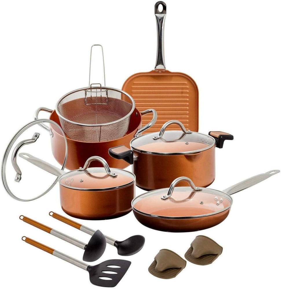 15 Piece Copper Ceramic Nonstick Cookware Set
