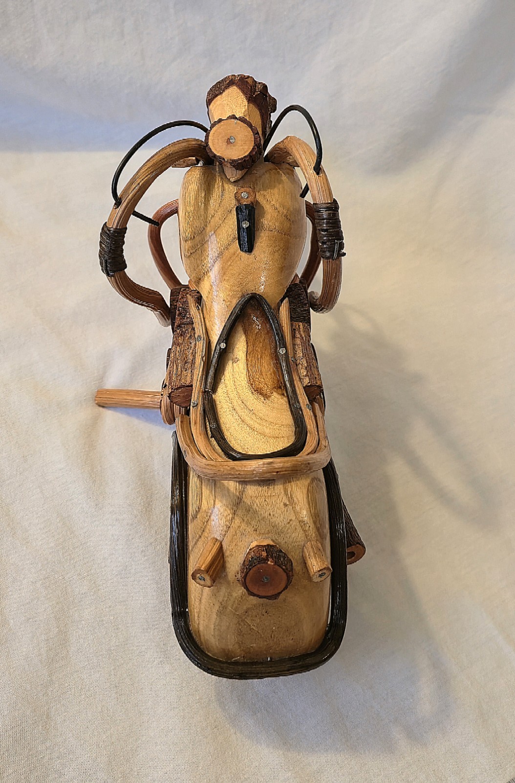 Handmade Twig Folk Art Chopper Motorcycle Sculpture Wood Rustic 12" Harley Style